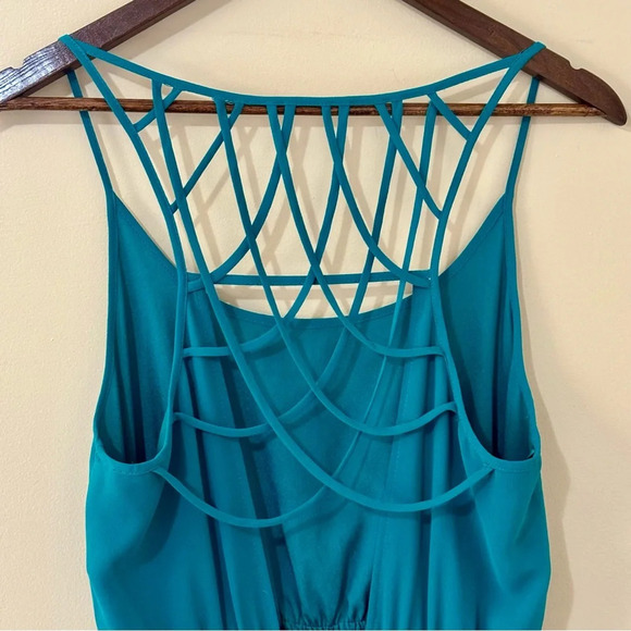Lost April| Cute Green Caged Back Strappy Summer Dress Mini Skirt Sz M - Picture 5 of 9